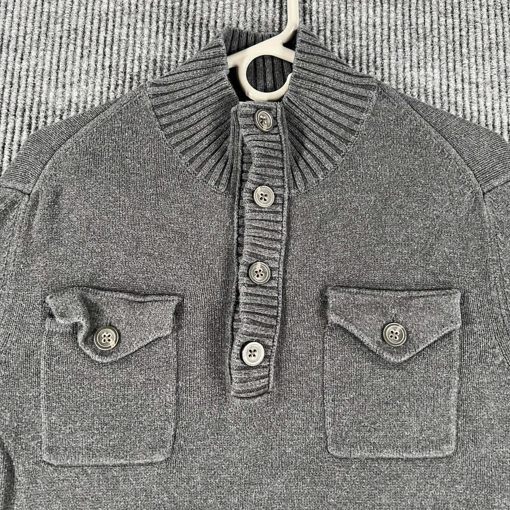 Banana‎ Republic Sweater Mens Large Gray Long Sleeve Mock Neck 1/4 Button Up